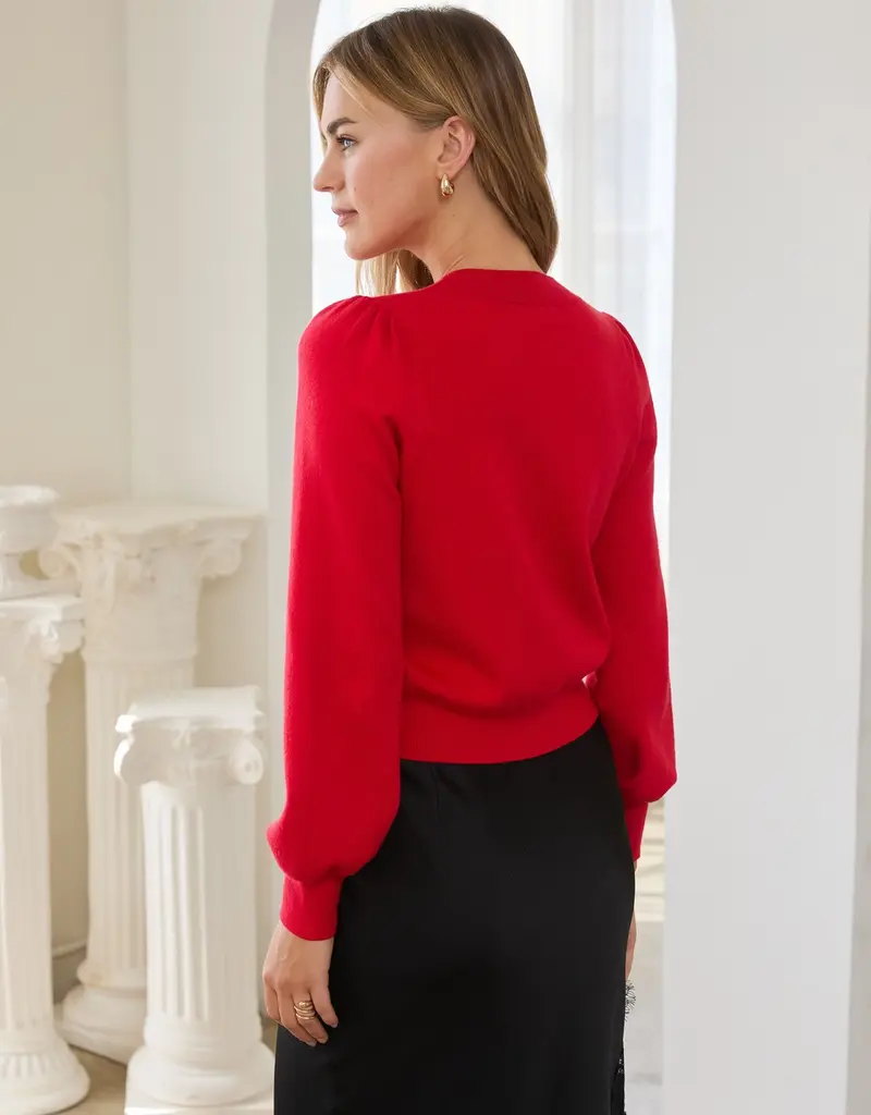 509 Broadway Ribbon Trim Puff Sleeve Cardigan