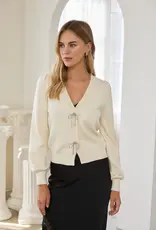 509 Broadway Ribbon Trim Puff Sleeve Cardigan