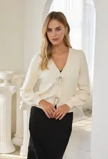 509 Broadway Ribbon Trim Puff Sleeve Cardigan