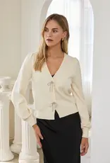 509 Broadway Ribbon Trim Puff Sleeve Cardigan