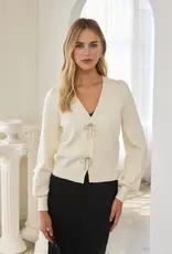 509 Broadway Ribbon Trim Puff Sleeve Cardigan