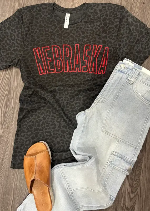 509 Broadway Nebraska Leopard Graphic Tee