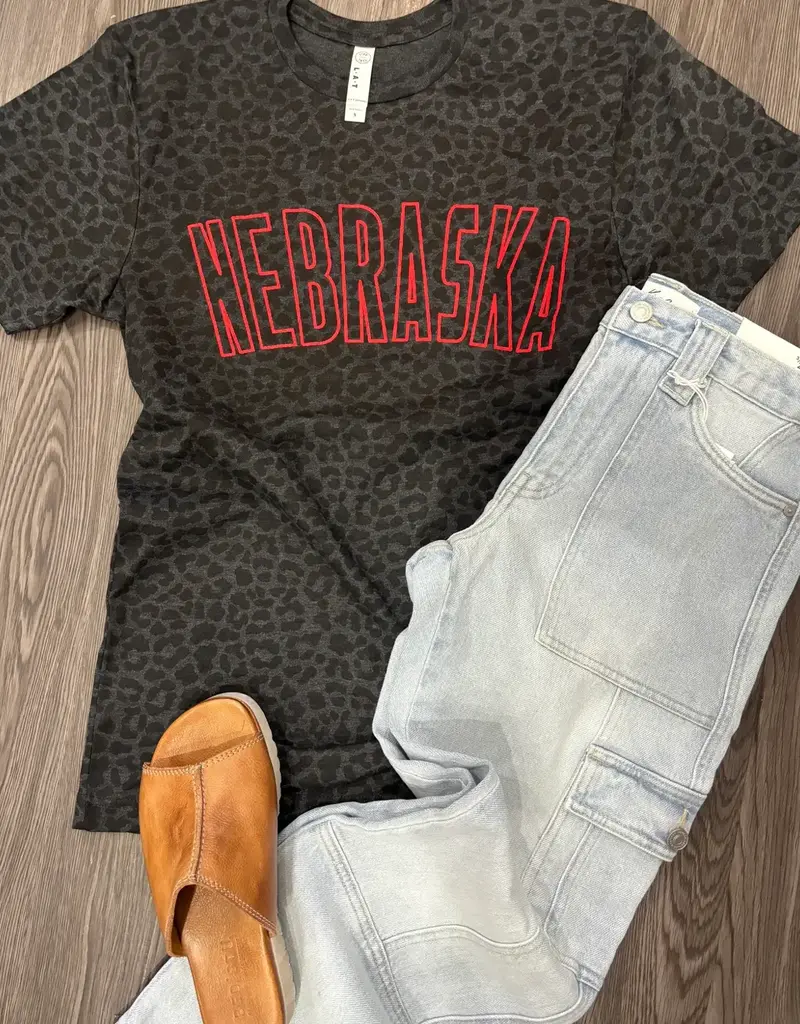 509 Broadway Nebraska Leopard Graphic Tee
