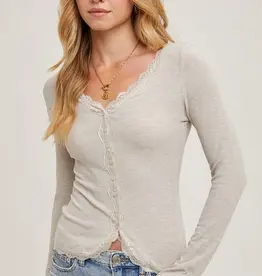 509 Broadway Button Down Lace Trim Knit Cardigan