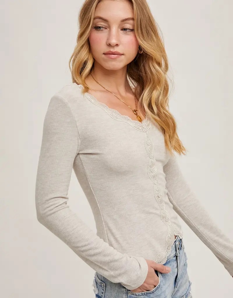 509 Broadway Button Down Lace Trim Knit Cardigan