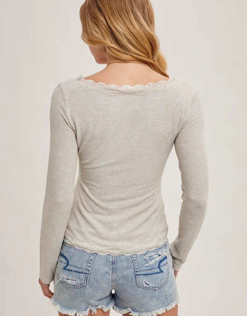 509 Broadway Button Down Lace Trim Knit Cardigan