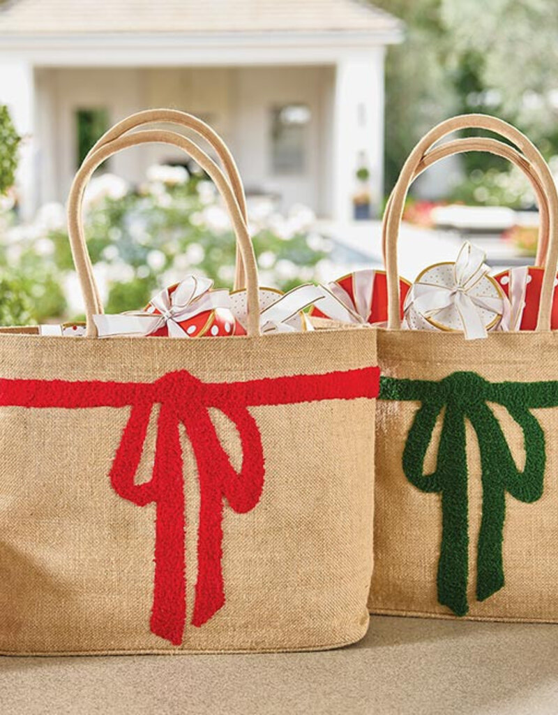 Burlap Tote |Red Bow|