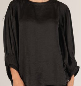 509 Broadway Satin Shirring LS Blouse