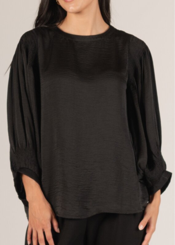 509 Broadway Satin Shirring LS Blouse