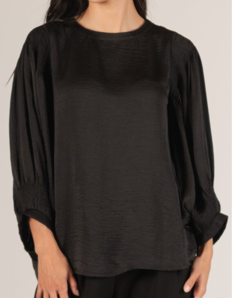 509 Broadway Satin Shirring LS Blouse