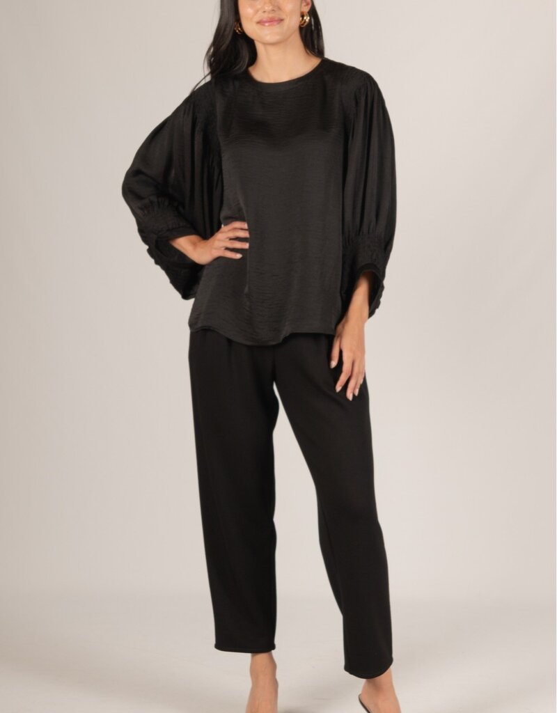 509 Broadway Satin Shirring LS Blouse