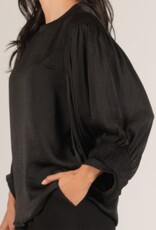 509 Broadway Satin Shirring LS Blouse