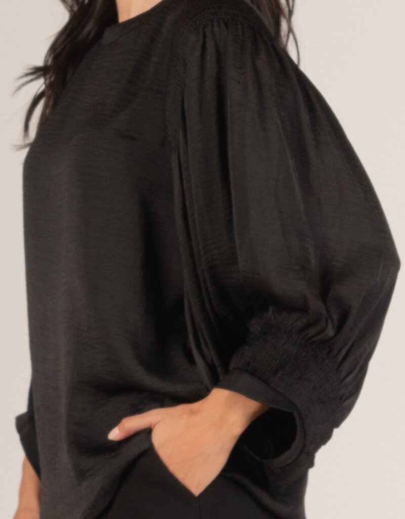 509 Broadway Satin Shirring LS Blouse