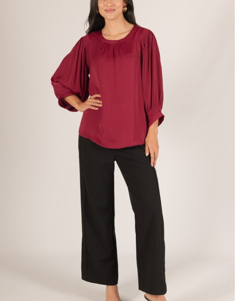 509 Broadway Satin Shirring LS Blouse