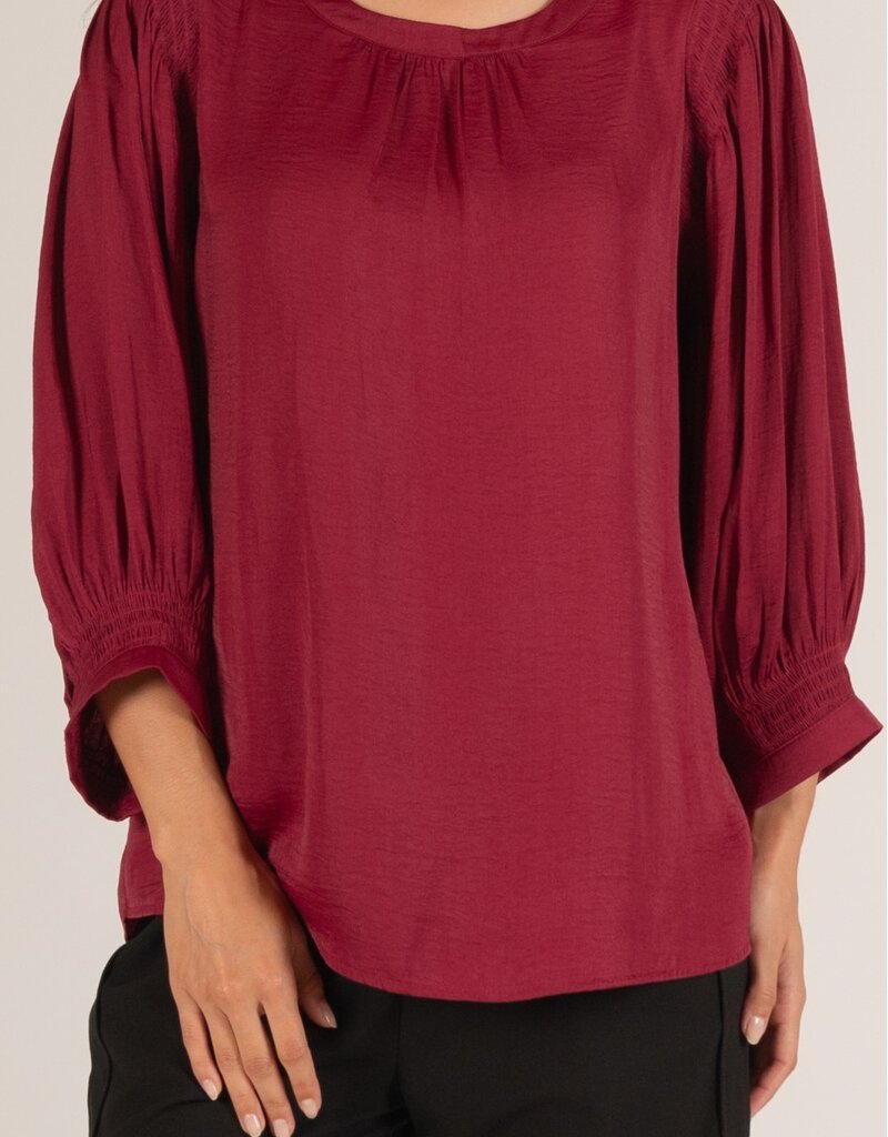 509 Broadway Satin Shirring LS Blouse