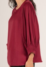 509 Broadway Satin Shirring LS Blouse