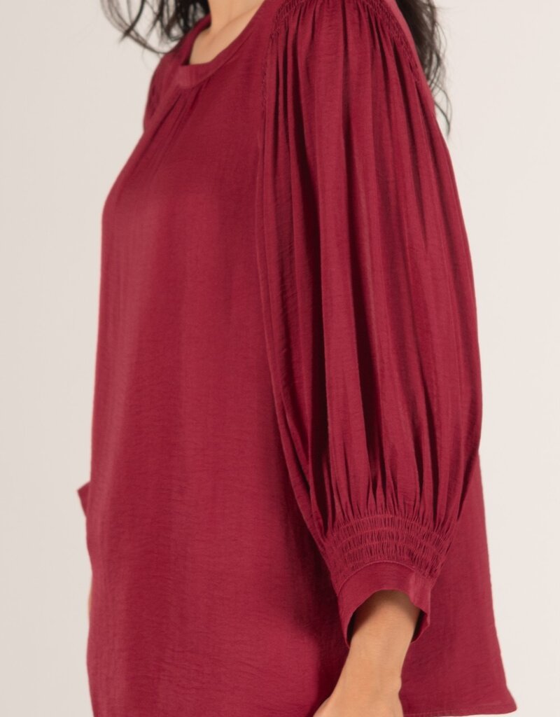 509 Broadway Satin Shirring LS Blouse