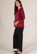 509 Broadway Satin Shirring LS Blouse
