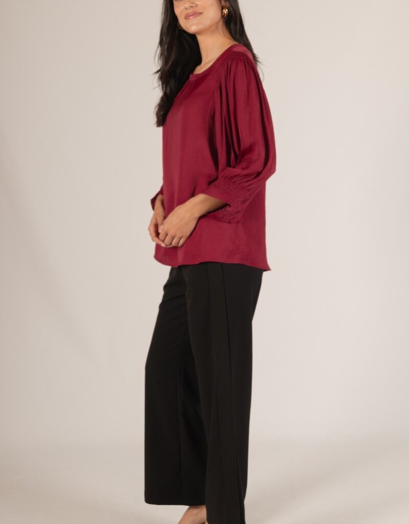 509 Broadway Satin Shirring LS Blouse