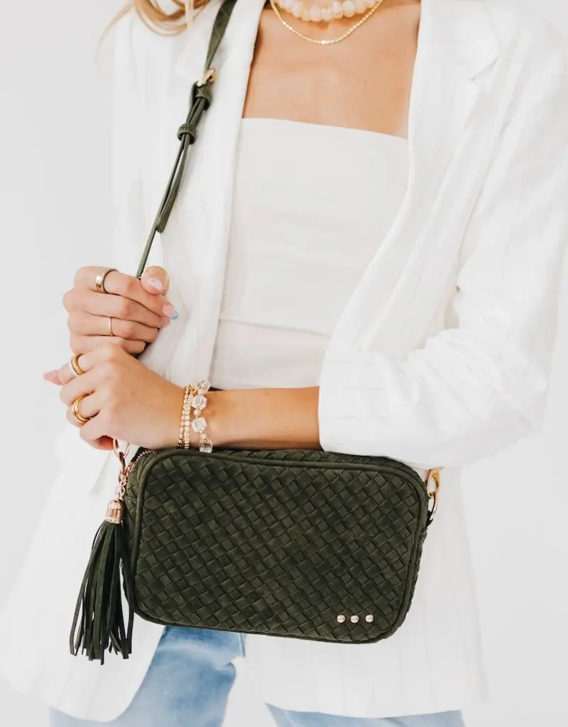 509 Broadway Suede Woven Willow Camera Crossbody