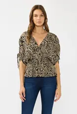 509 Broadway Ruched Sleeve Surplice Peplum Top