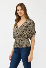 509 Broadway Ruched Sleeve Surplice Peplum Top