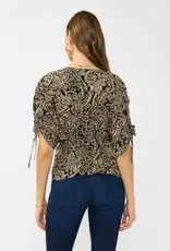 509 Broadway Ruched Sleeve Surplice Peplum Top