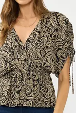 509 Broadway Ruched Sleeve Surplice Peplum Top