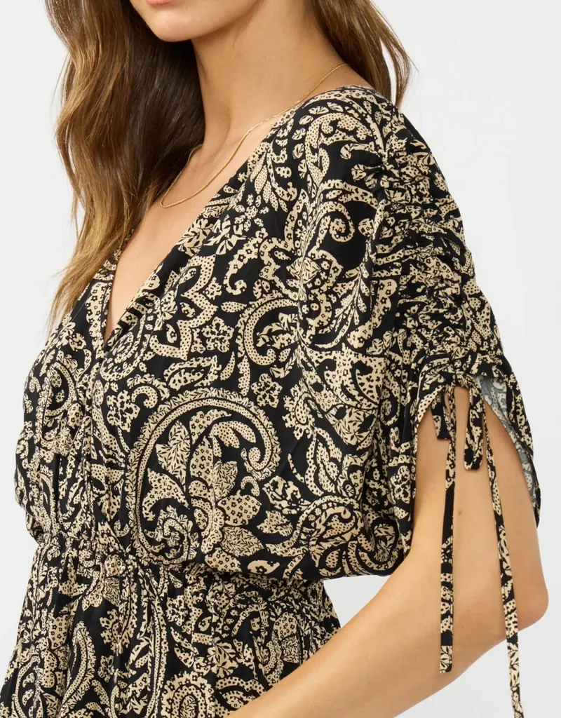 509 Broadway Ruched Sleeve Surplice Peplum Top
