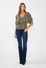 509 Broadway Ruched Sleeve Surplice Peplum Top