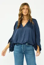 509 Broadway Rouched L/S Split Neck Top