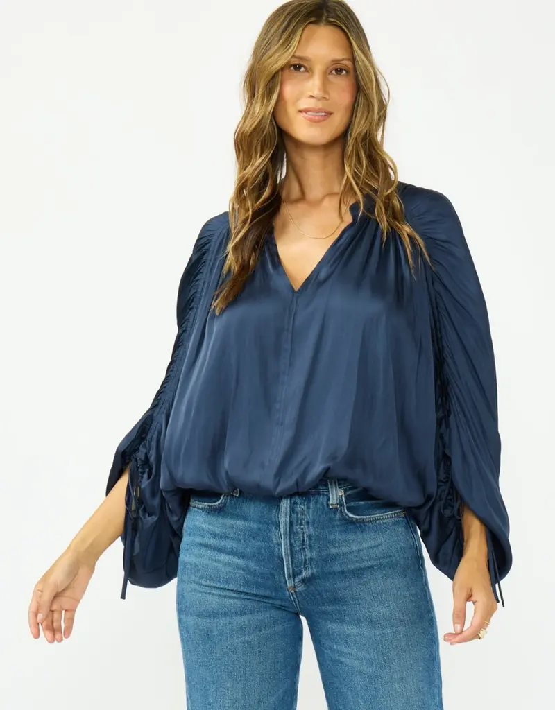 509 Broadway Rouched L/S Split Neck Top