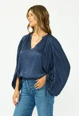 509 Broadway Rouched L/S Split Neck Top