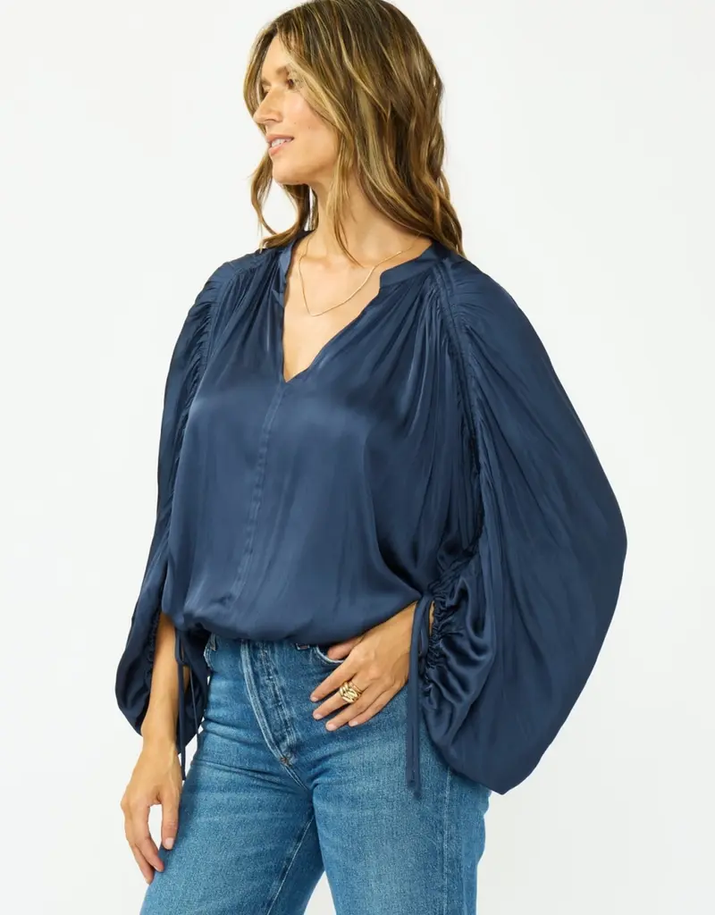 509 Broadway Rouched L/S Split Neck Top