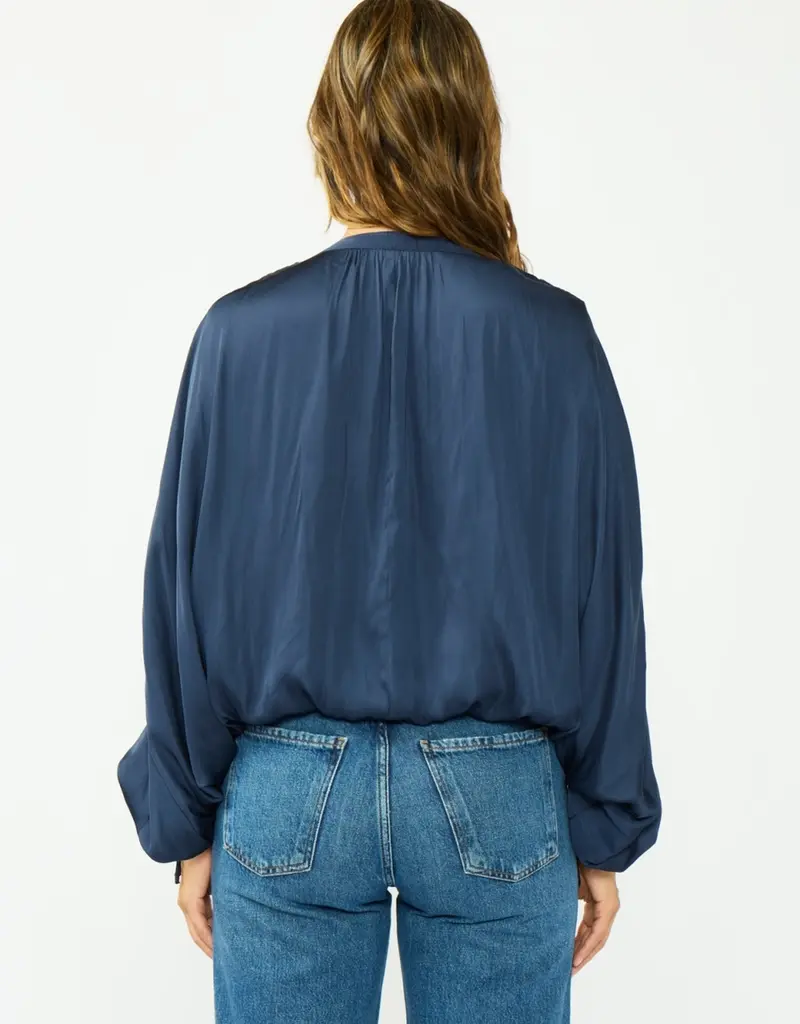 509 Broadway Rouched L/S Split Neck Top