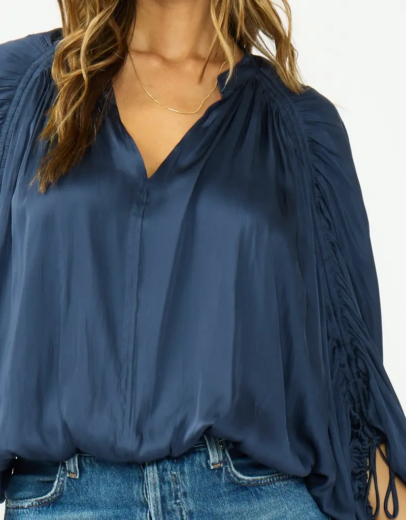 509 Broadway Rouched L/S Split Neck Top