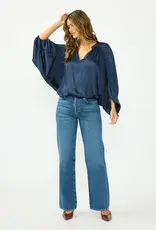 509 Broadway Rouched L/S Split Neck Top