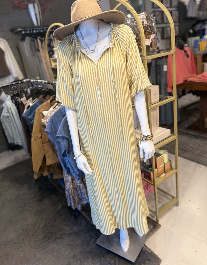 509 Broadway Striped Ruffle Neck Maxi Dress
