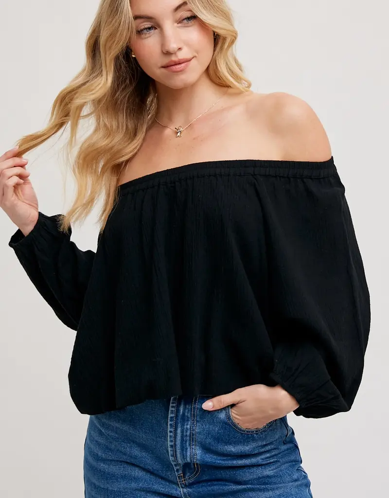 509 Broadway Linen OTS Balloon Hem Top