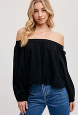 509 Broadway Linen OTS Balloon Hem Top