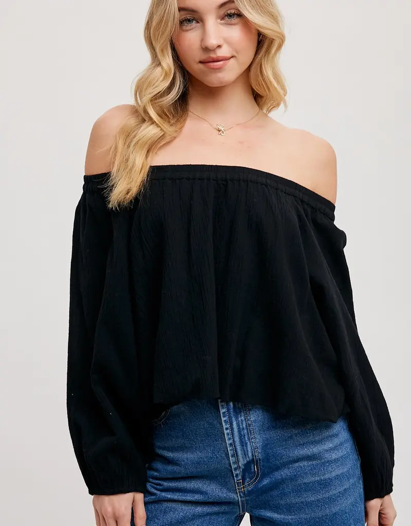 509 Broadway Linen OTS Balloon Hem Top