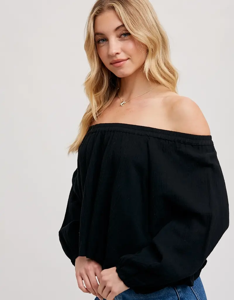509 Broadway Linen OTS Balloon Hem Top