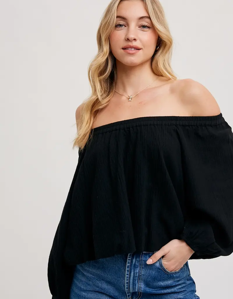 509 Broadway Linen OTS Balloon Hem Top