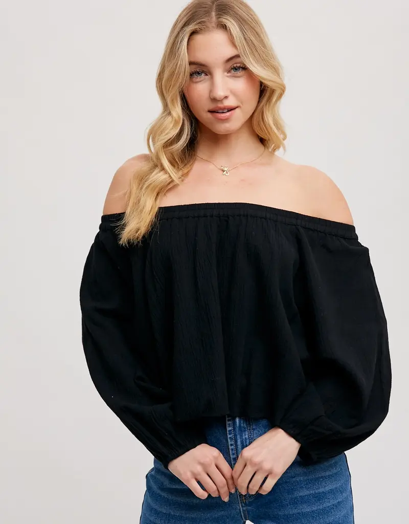 509 Broadway Linen OTS Balloon Hem Top