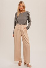 509 Broadway Ruffled Detail Knit Long Sleeve Tee