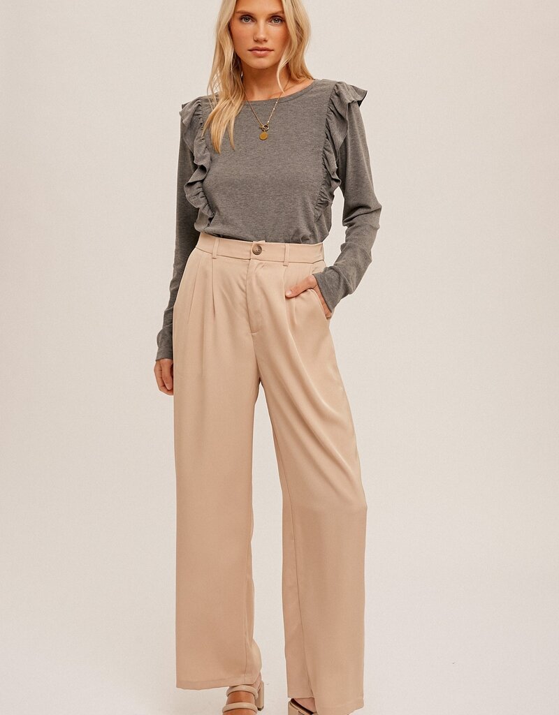 509 Broadway Ruffled Detail Knit Long Sleeve Tee