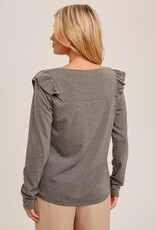 509 Broadway Ruffled Detail Knit Long Sleeve Tee