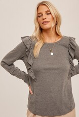 509 Broadway Ruffled Detail Knit Long Sleeve Tee
