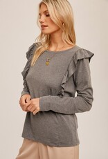 509 Broadway Ruffled Detail Knit Long Sleeve Tee
