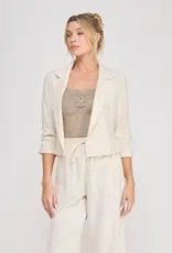 509 Broadway Linen Cropped Cinched Sleeve Blazer